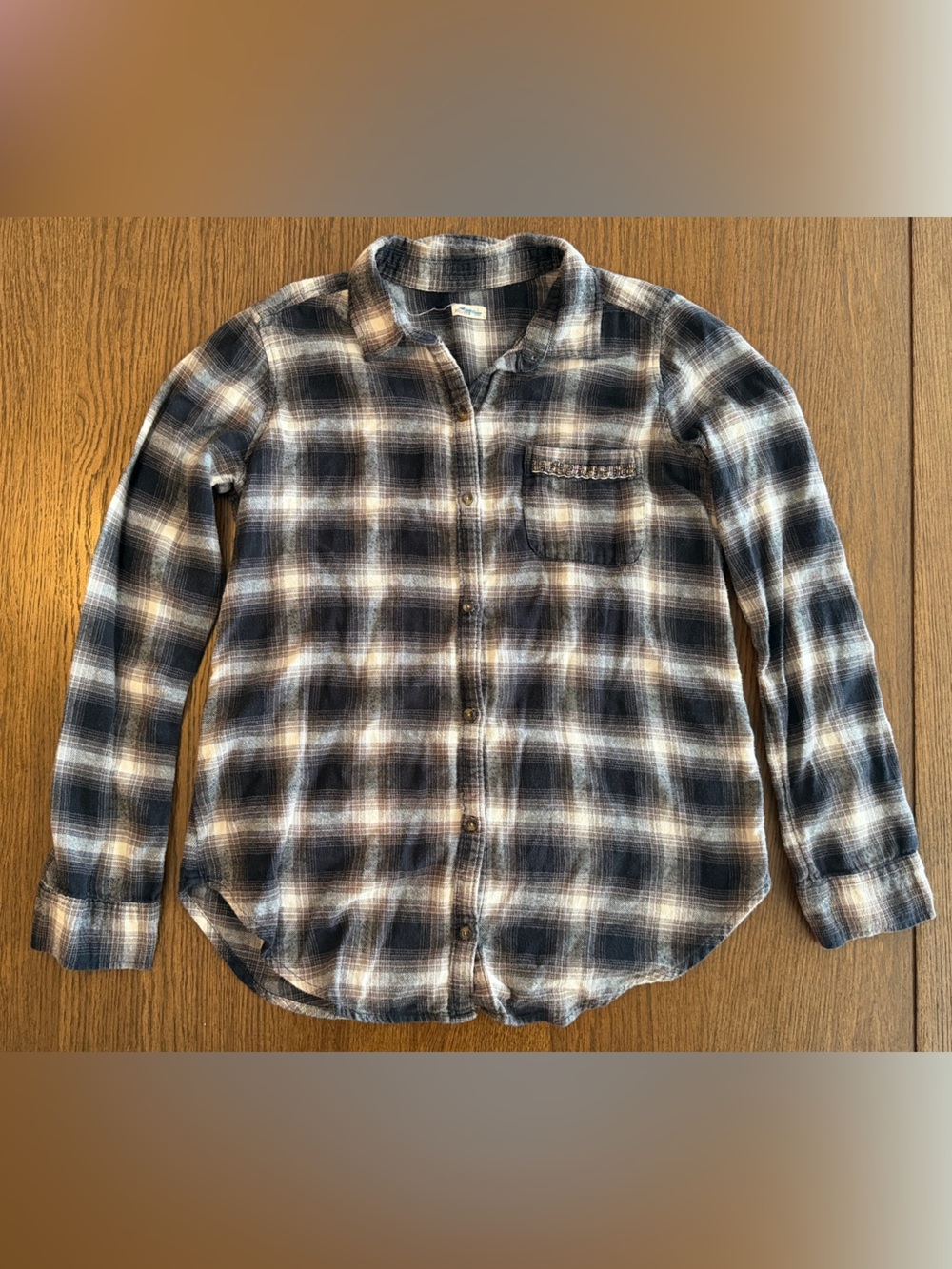 Hollister Women's Plaid Button-Down Flannel Shirt with Beaded Accent